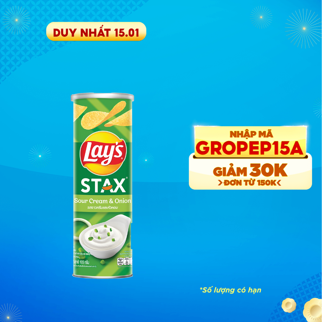 [GROPEP15A -30k đơn 150k] Bánh snack khoai tây miếng Lay's Stax Thái vị kem chua và hành tây hộp 103g