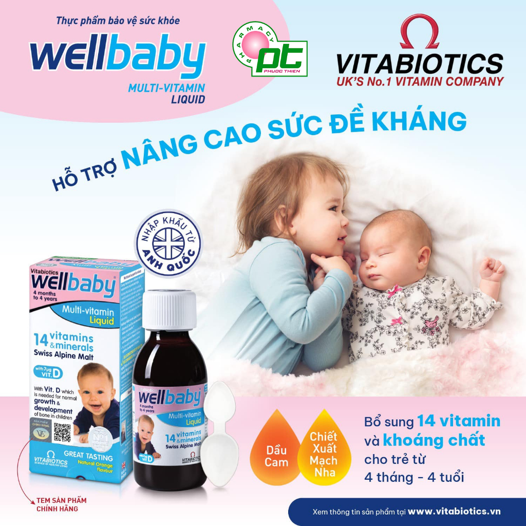 Siro Vitamin ăn ngon tăng sức đề kháng cho bé Vitabiotics WELLBABY Multi-Vitamin Liquid 150ml