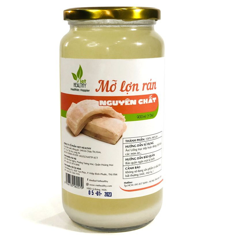 Mỡ Lợn rán nguyên chất Viet Healthy 900ml