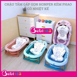 Thau, Chậu Honper Có Nhiệt Kế Đo Nước tắm gấp gọn tiện lợi kèm Phao lưới tắm êm ái cho bé