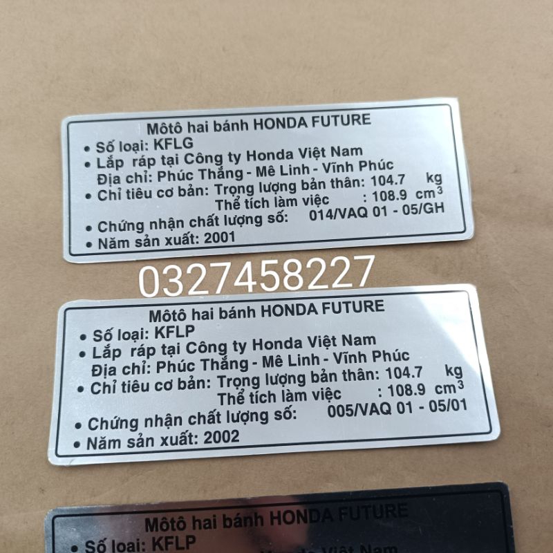 Tem thông số, năm sản xuất xe FUTURE 1. gắp càng gấp