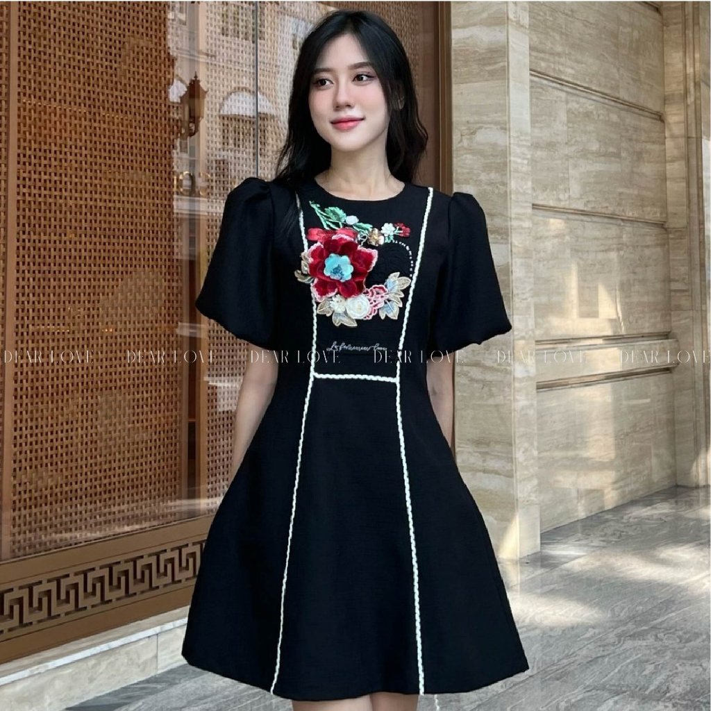 Đầm Nữ Dear Love Thêu Hoa Nổi Tay Bồng | Jasmi Dress