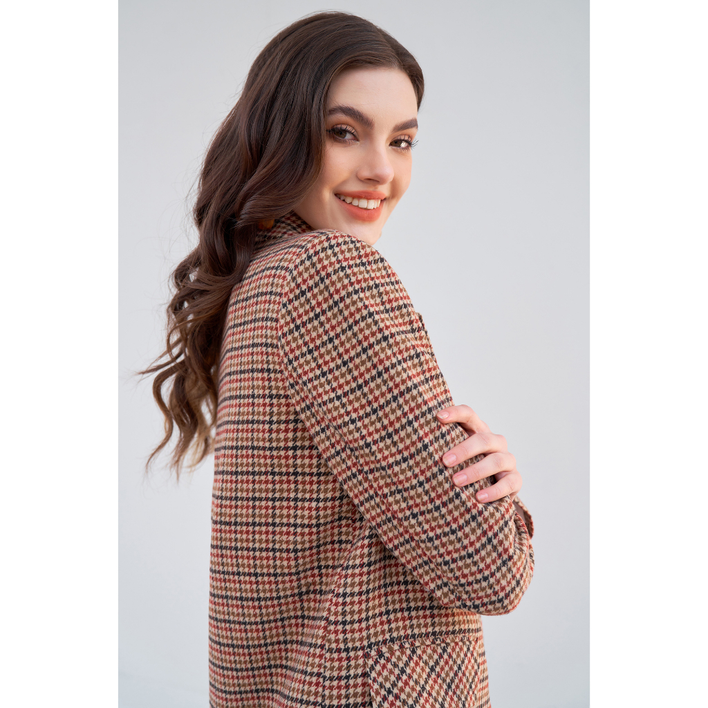 Áo khoác blazer basic houndstooth cam nâu nhí 2BL1027 ADORE DRESS