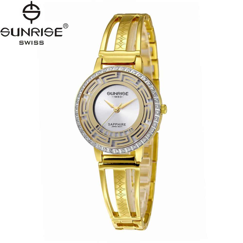 Đồng hồ nữ dây kim loại mặt kính chống xước sapphire Sunrise 9948AA SL9948DLK trắng