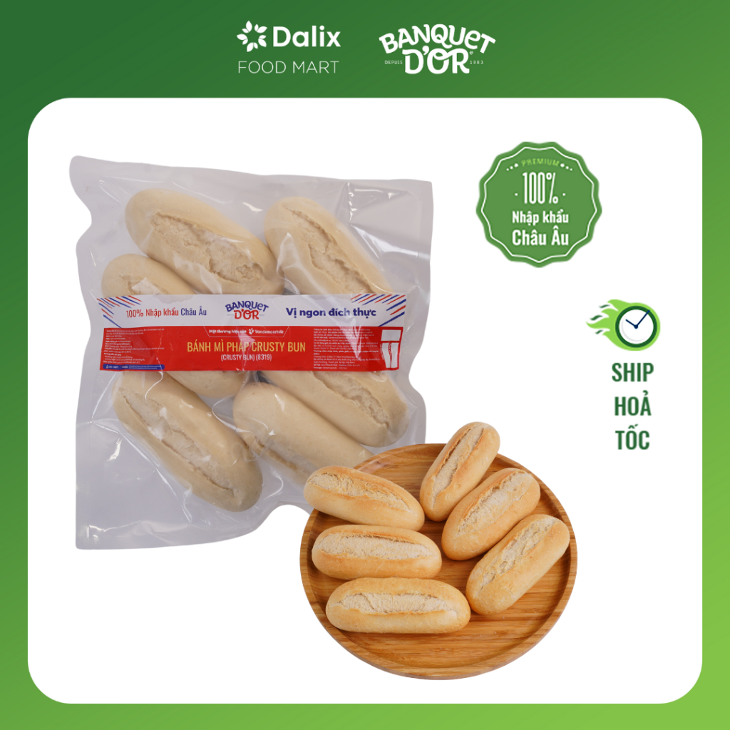 BÁNH MÌ PHÁP CRUSTY BUN 330gr ( 6 bánh x 55gr ) NHẬP KHẨU - nướng nồi chiên không dầu hoặc lò nướng