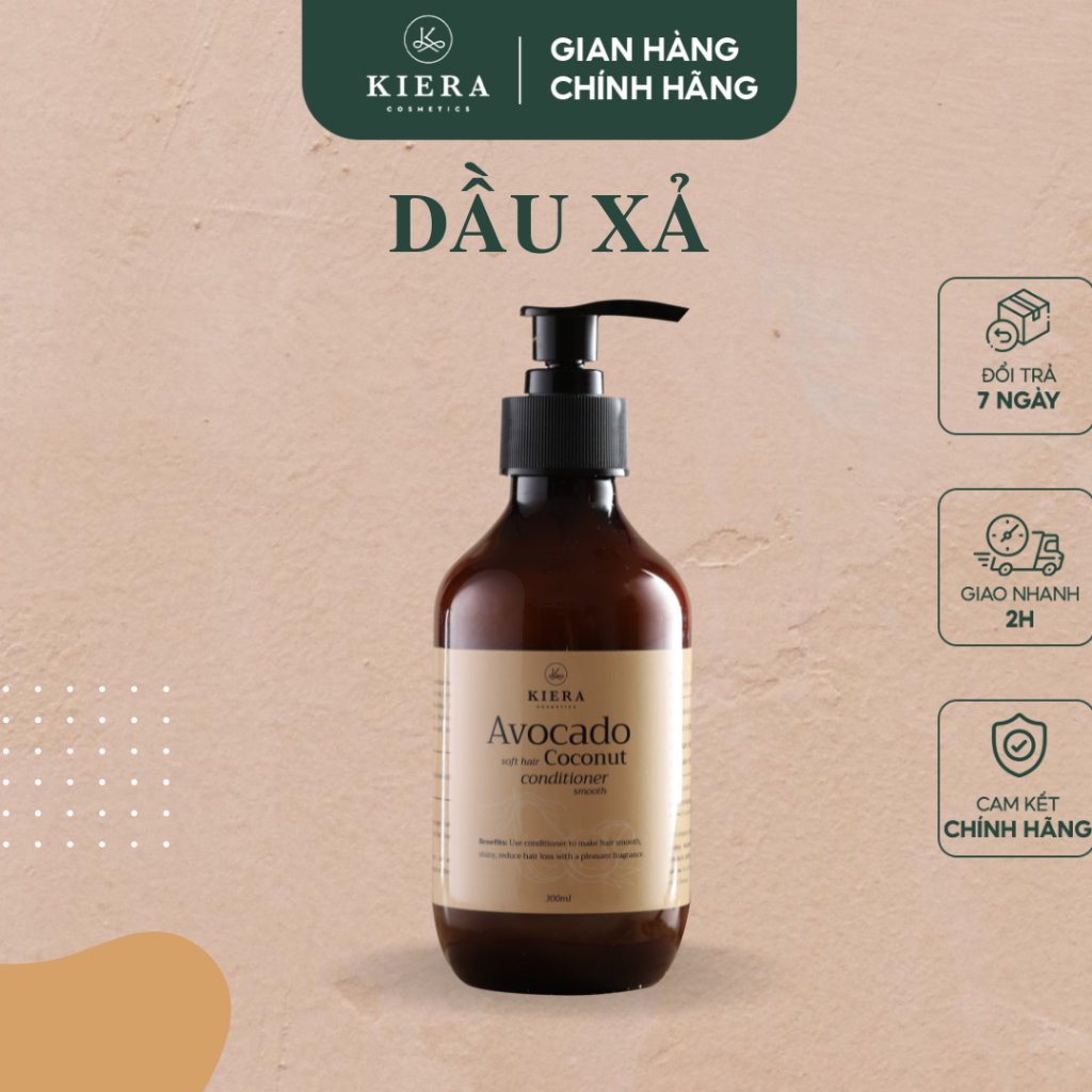 Dầu xả tinh chất bơ dừa Kiera hỗ trợ phục hồi tăng trưởng tóc tự nhiên 300ml