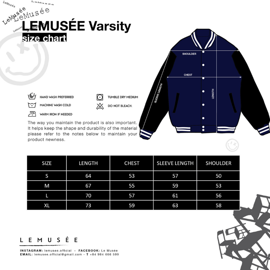 Áo Khoác Varsity Le Musée Vải Lông Cừu 720gsm Chính Hãng 100% Màu Xanh Than