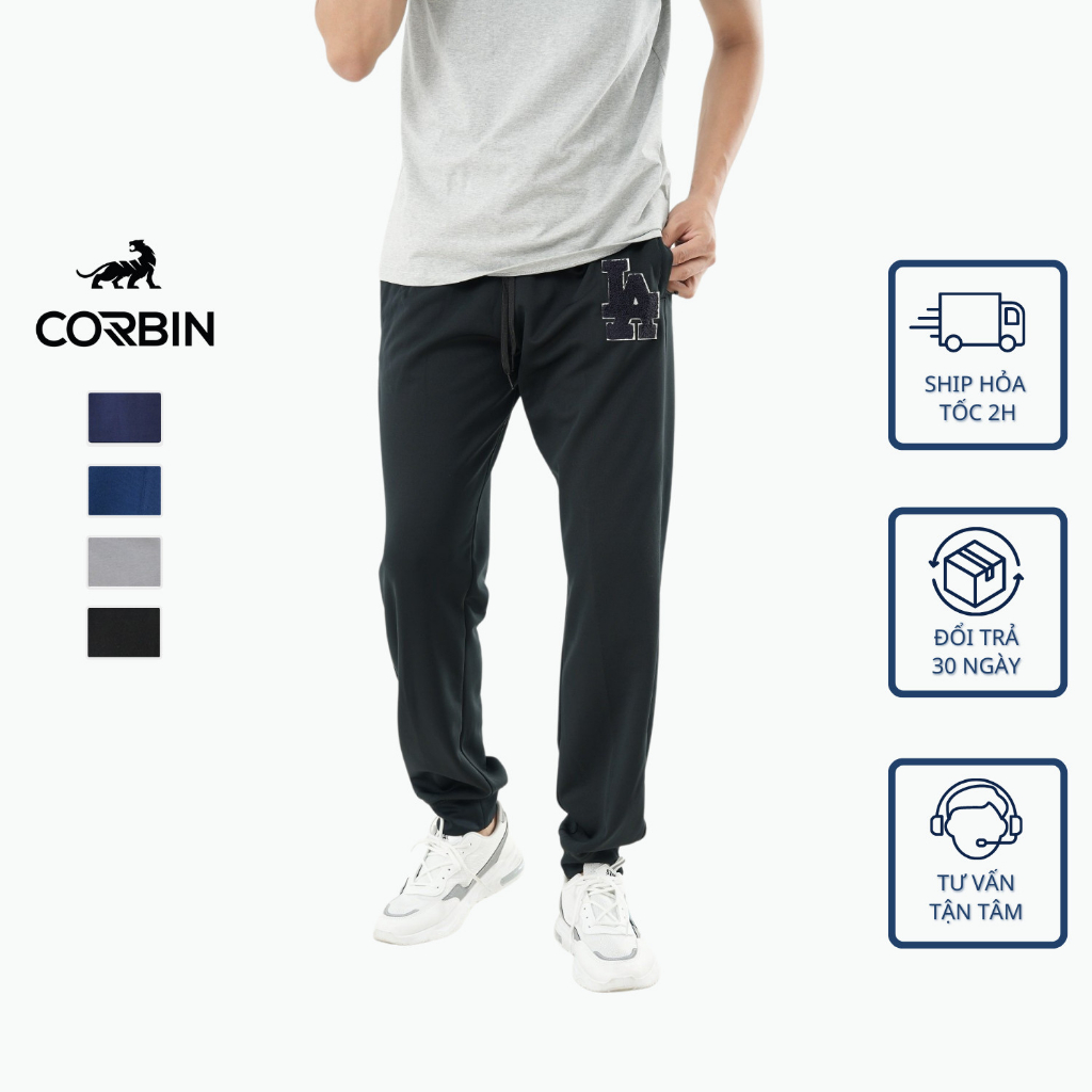 Quần nỉ jogger nam CORBIN chất dày ấm thêu hình cao cấp