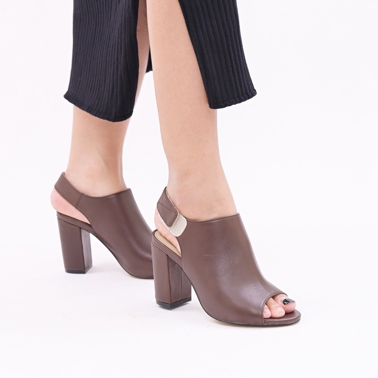Sandal boot nữ da thật hở mũi quai dán gót trụ 8p hàng VNXK - Kimy Store