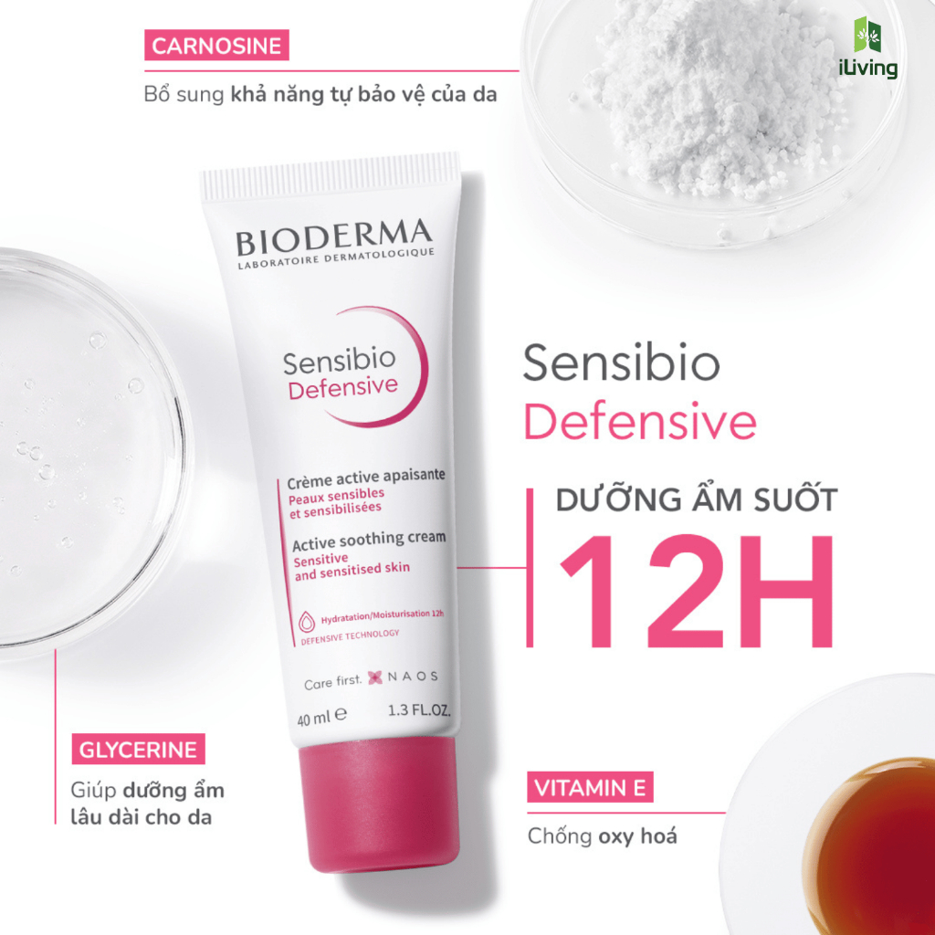 Kem dưỡng ẩm và làm dịu da, dành cho da nhạy cảm Bioderma Sensibio Defensive 40ml và 5ml ILIVING-BIOKDH