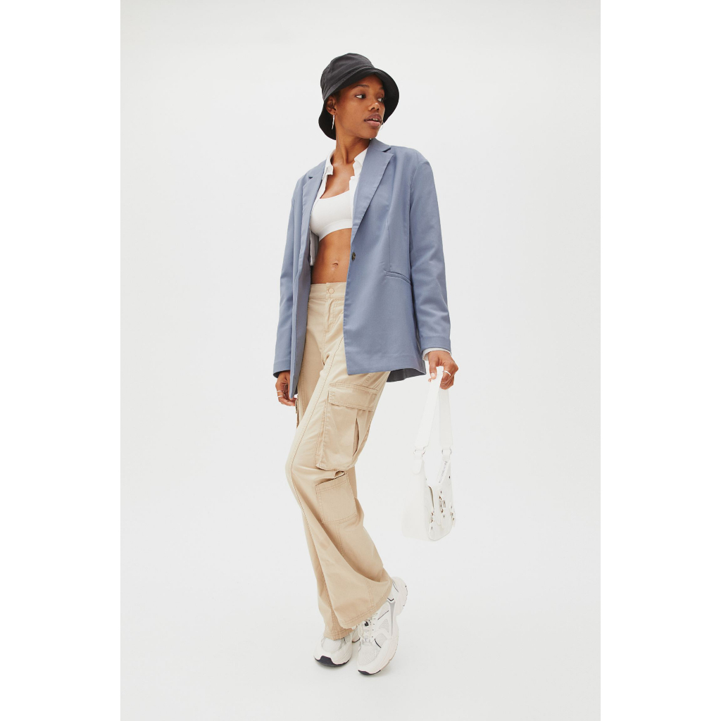 H&M Đức - Áo Blazer form rộng oversize một cúc hai túi xanh dương xanh kaki sale auth new cao cấp chính hãng 1108765001