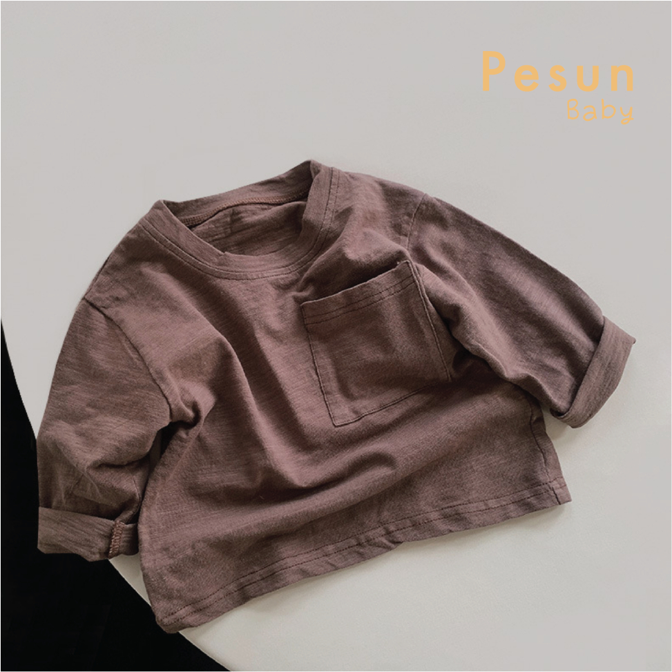 Áo Thun Tay Dài Dáng Basic Có Túi Cho Bé