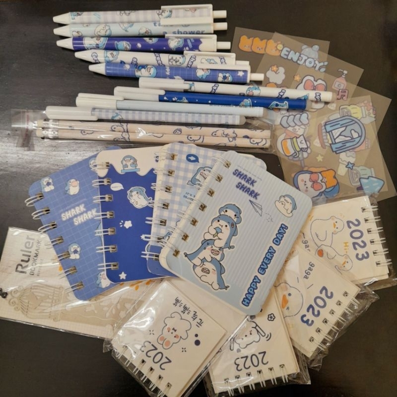 💙Bộ Combo đồ dùng học tập xanh dương, hồng, xanh lá (Sổ, bút, thước, bút chì, lịch mini, sticker...)💙