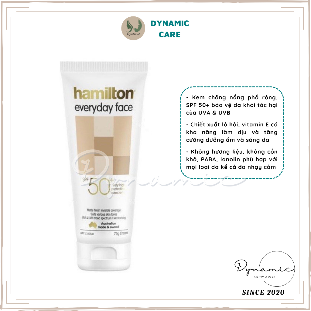Kem chống nắng cho da mặt Hamilton everyday face spf 50+ 75g nội địa Úc