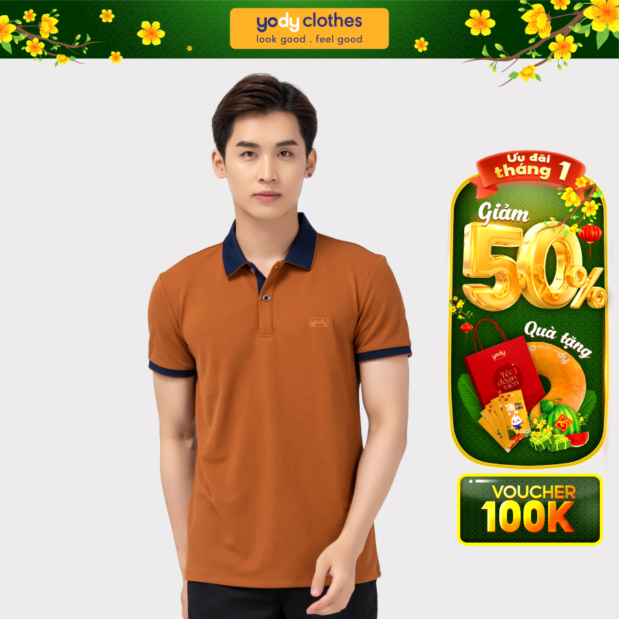 Áo thun polo nam YODY sợi cafe tay ngắn cổ bẻ thoáng mát chuẩn form ...
