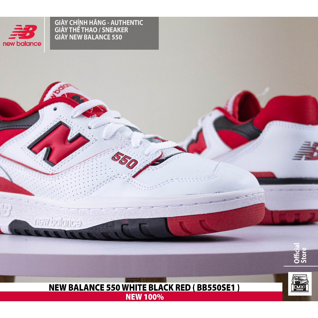 😘  Giày New Balance 550 WHITE BLACK RED  - AUTHENTIC 100%