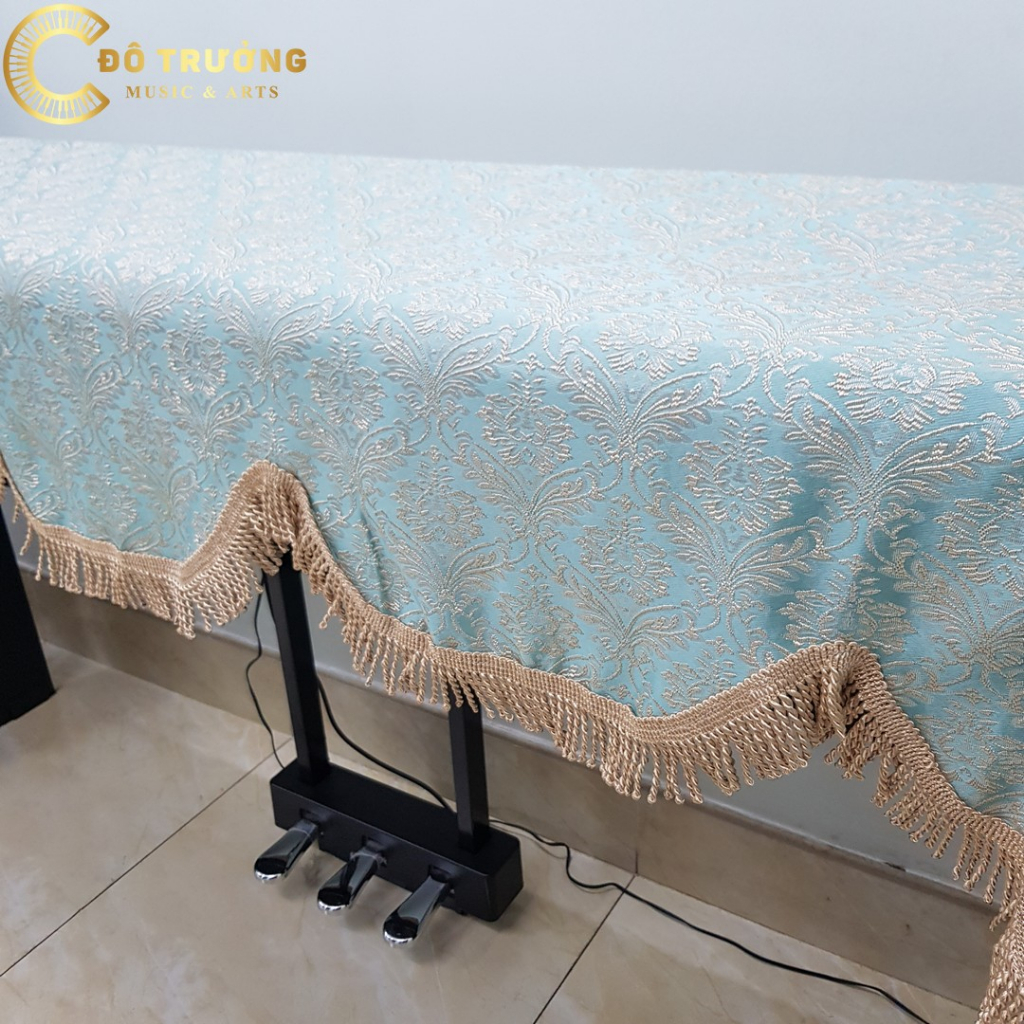 Khăn phủ đàn Piano điện hoa văn màu xanh gấm