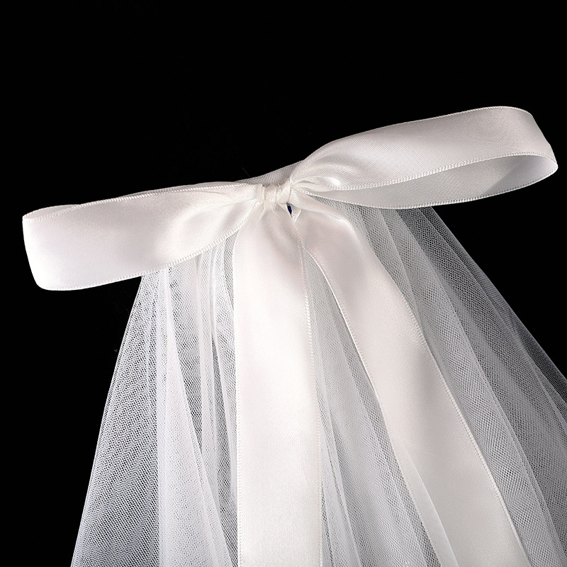 VL06-N_Voan lúp cô dâu, khăn voan cài tóc đội đầu cô dâu 2 lớp cột nơ 45*45cm