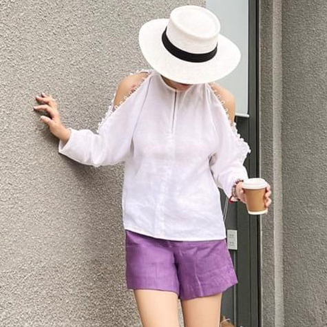 Áo sơ mi hở vai tay phồng - Quần short Linen Hàn trẻ trung ArcticHunter, chất vải Linen nhập Hàn mềm mát xịn xò