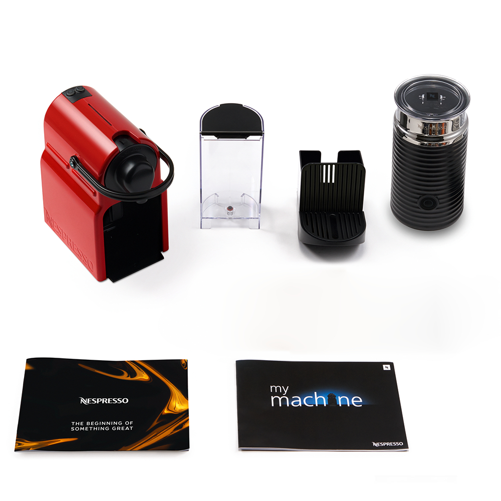 Bộ máy pha cà phê Nespresso Inissia - Đỏ & máy đánh sữa Aeroccino 3