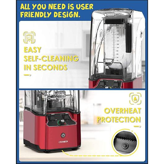 Máy xay sinh tố nhà hàng khách sạn chuyên nghiệp MỸ CRANDDI- K90 tốc độ cao 2200 watt có tấm chắn cách âm