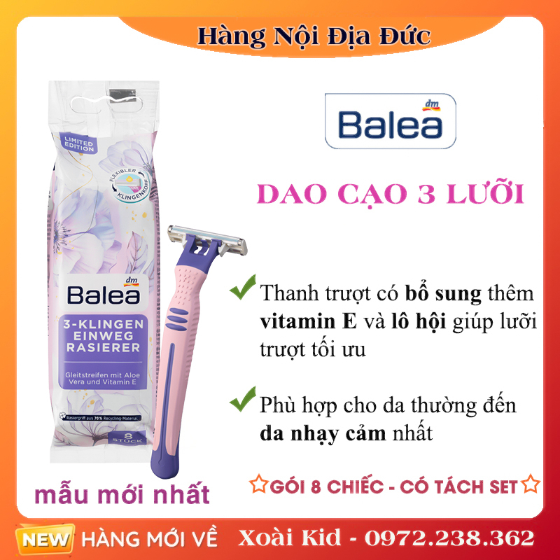 Dao cạo Balea 2 và 3 lưỡi kép dùng cạo lông body & Bikini đầu xoay linh hoạt của Đức- Mẫu mới Đủ Bill