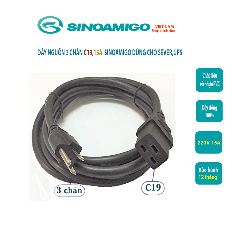 Dây nguồn 3 chân C19 15A -220V chuyên cho SEVER, UPS