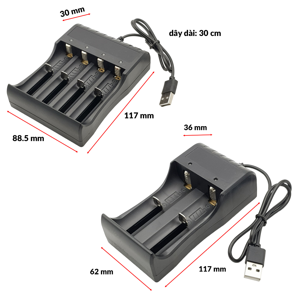 Bộ sạc Pin 18650 USB Sạc 2 pin / 4 pin