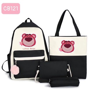 Balo gấu hồng lotso 4 món xinh dễ thương nữ combo balo 4 chi tiết đi học Laptop