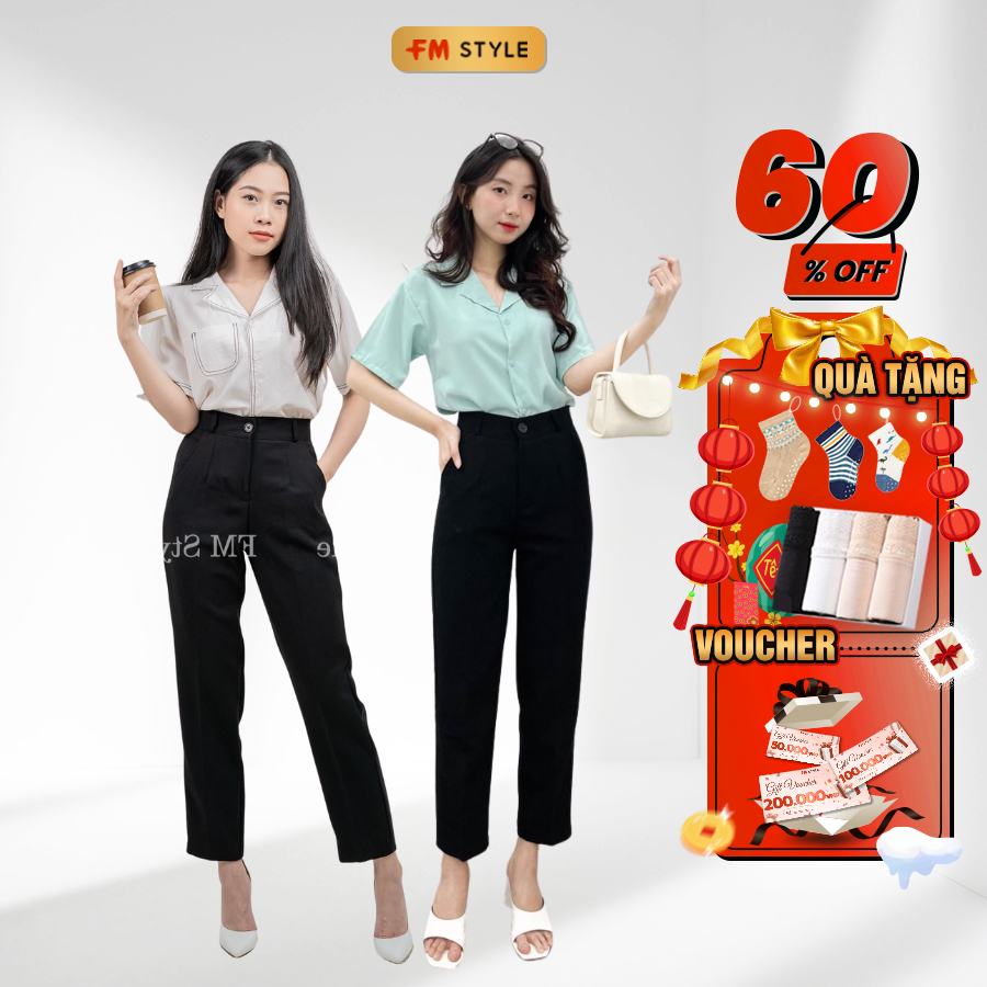 Quần tây nữ lưng cao FMSTYLE dáng baggy màu đen bassic chất tuyết mưa hàn thời trang đi học đi làm 2