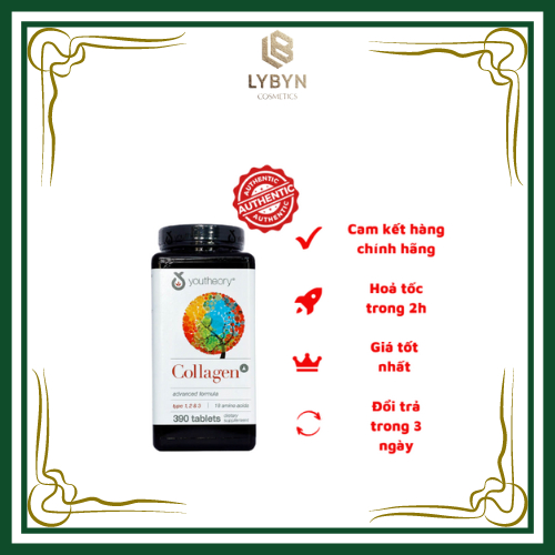 Viên Uống Đẹp Da , Chống Lão Hóa Collagen Youtheory ,Bổ sung Collagen (Mẫu Mới ) ,HỘP 390 Viên