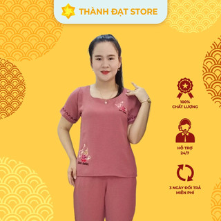 Đồ Bộ Nữ Trung Niên Set Đồ Mặc Nhà Vải Đũi Gãy Thái Lan Mặc Mát Co Giãn Không Xù Lông