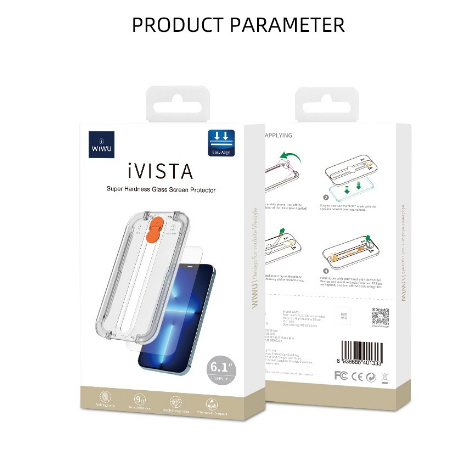 Kính Cường Lực WiWu IVISTA SUPER HARDNESS Cho Iphone Có Màng Che Loa, Full Clear, Có Khung Trợ Dán - Hàng Chính Hãng