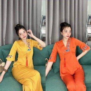 Đồ lam đi chùa mẫu nữ lụa thêu cổ cao cấp