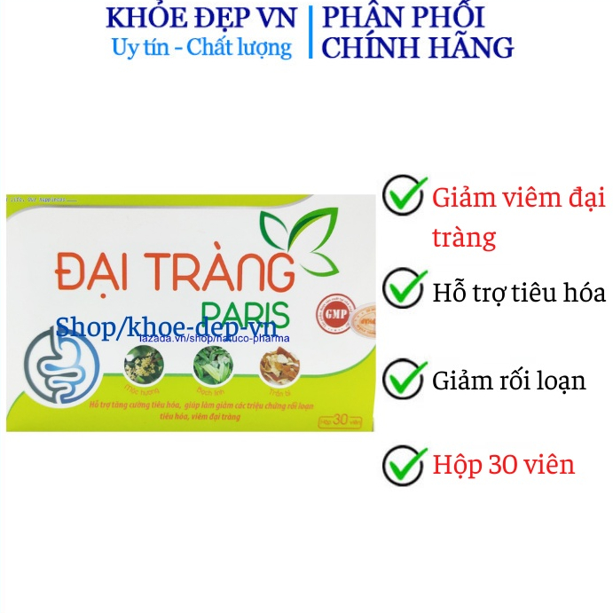 Viên uống Đại Tràng -Paris - Hỗ trợ tăng cường tiêu hóa, Giảm viêm đại tràng hiệu quả - Hộp 30 viên - Chuẩn GMP Bộ Y tế