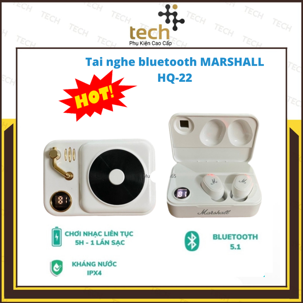 Tai Nghe Bluetooth MARSHALL HQ 22 - Tích Hợp Sạc Dự Phòng, Thiết Kế Nhét Tai, Chống Nước, Chống Rơi
