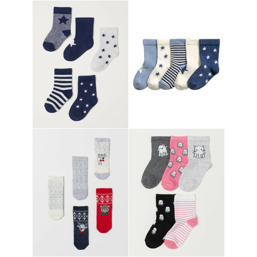 Set 5 đôi tất xanh trắng HM H&M size 16/18 12cm_hàng chính hãng Anh