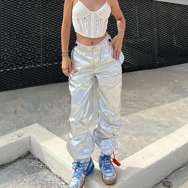 Quần Dài Jogger Bạc Ống Loe Nắp Túi Ngang Cá Tính Thời Trang Cho Nam Nữ