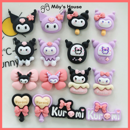 Bộ 14 Jibbitz, Sticker, Charm 3D chủ đề Kuromi DIY nhựa cứng gắn Dép Crocs, Cross, Dép Sục, Cá Sấu Mây House