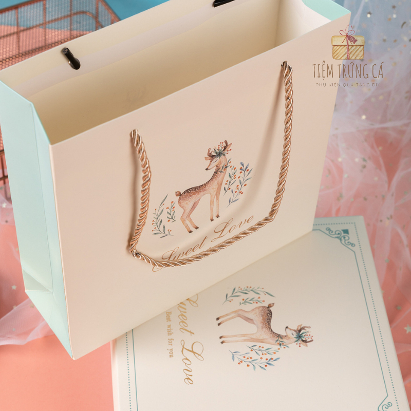 Combo Hộp & Túi Đựng Quà KT 20x20 INIS HƯƠU SAO Tiệm Trứng Cá Túi Giấy Đựng Quà Vintage
