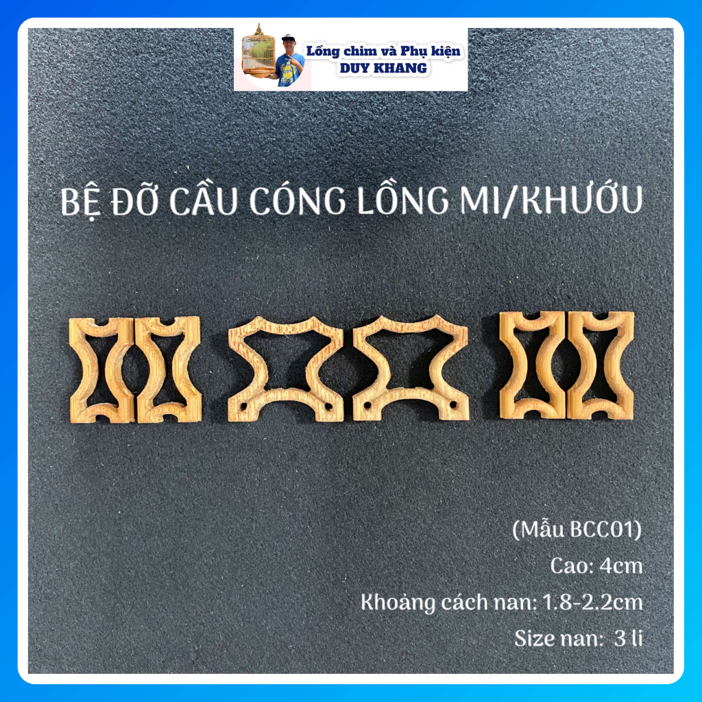 Bệ đỡ cầu cóng lồng mi/khướu bằng Tre, mẫu BCC01 cao 4cm - Phụ kiện lồng chim DUY KHANG