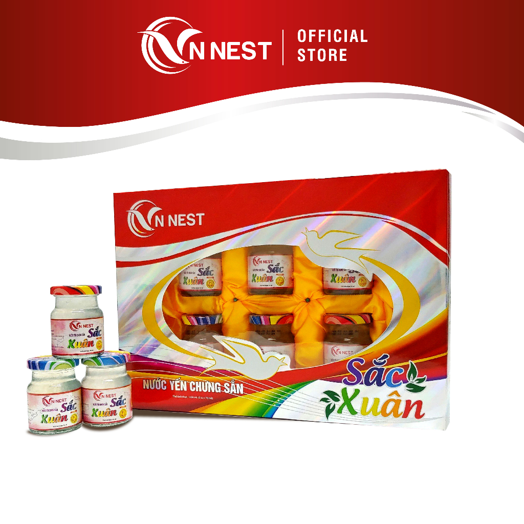 YẾN CHƯNG SẴN SẮC XUÂN VN NEST 7% TỔ YẾN/LỌ 70ml/HỘP 6 LỌ - YẾN SÀO NGUYÊN CHẤT CHÍNH HÃNG