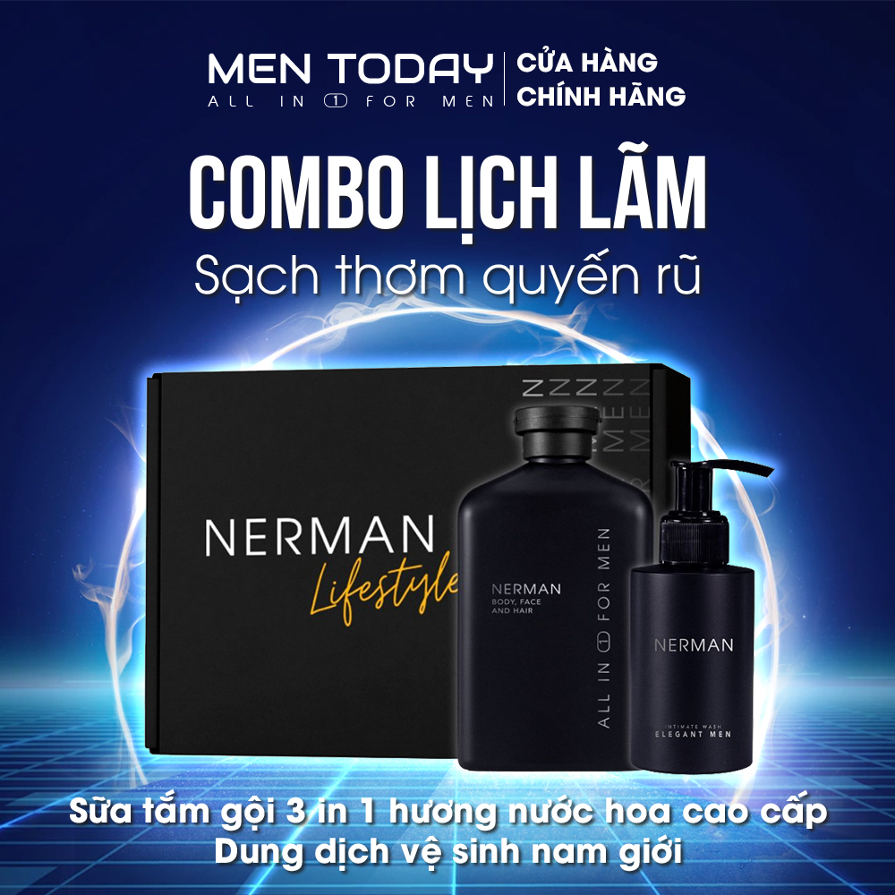 Combo sữa tắm nam 3in1 Nerman 350ml và dung dịch vệ sinh nam Nerman 100ml, hương nước hoa Pháp cao cấp