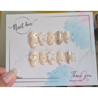 HYn's Nailbox - Nail trắng nude đính nơ hoa nhí form bầu ngắn