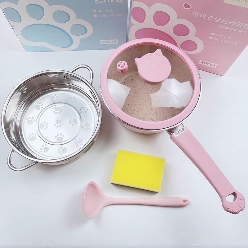 Bộ nồi kèm xửng hấp sz 20cm fashion mèo