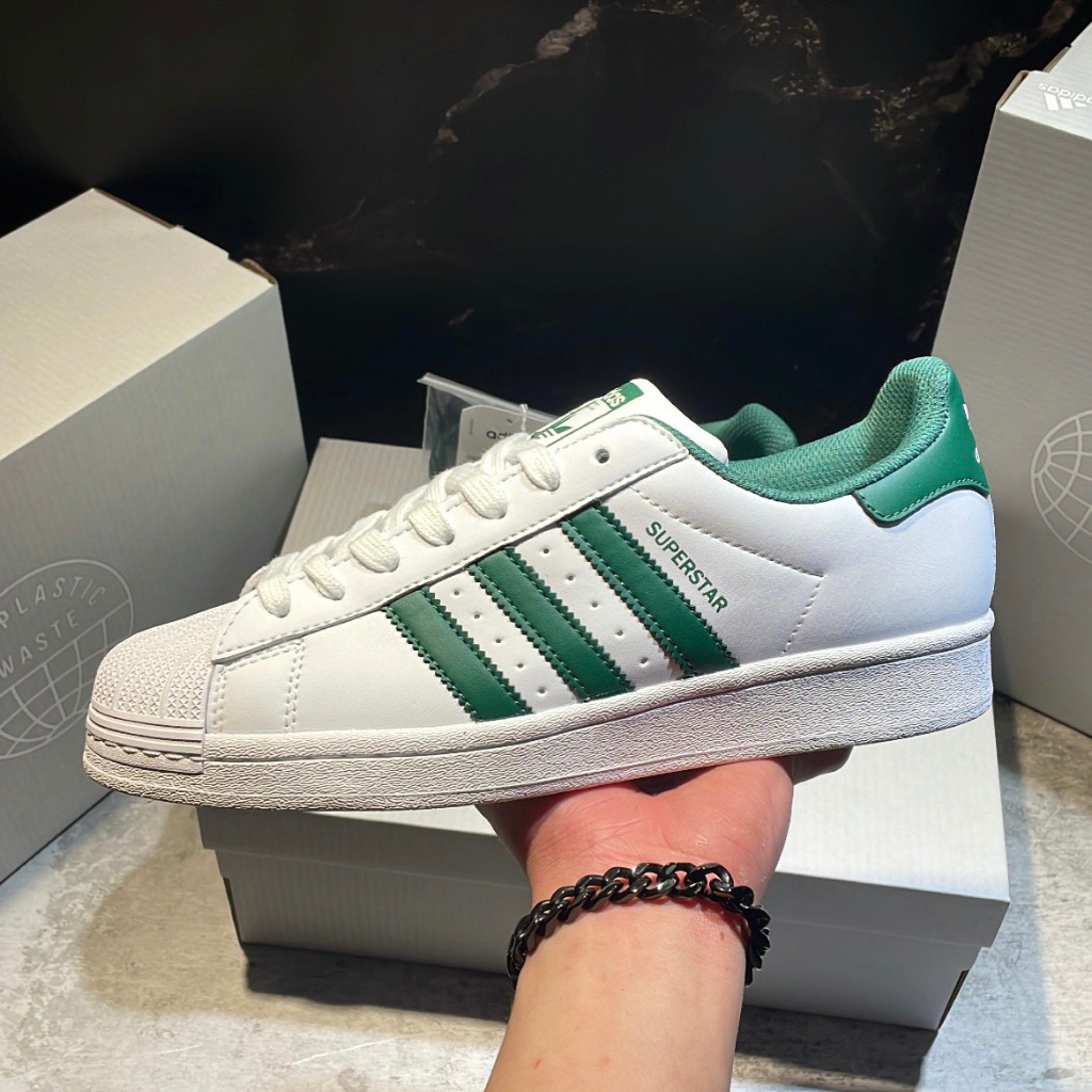 Giày Thể Thao Adidas Superstar 'Cloud White/Collegiate Green/Cloud White'. Giày Thể Thao Sò Vạch Xanh Lá