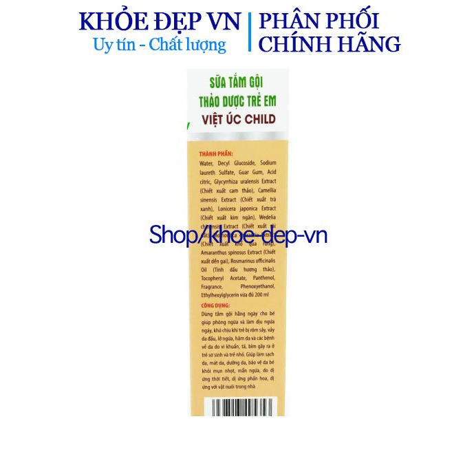 Sữa tắm gội cho bé và trẻ sơ sinh Việt Úc Chil thảo dược sạch rôm mần ngứa chai 200ml