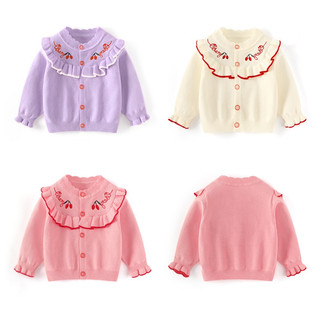 Áo len cardigan cho bé gái bèo ngực thêu cherry xinh xắn sz 90-130