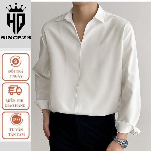 Áo sơ mi nam dài tay không cúc kiểu dáng unisex form rộng chất vải kate hàn mịn mát phong cách Hàn Quốc