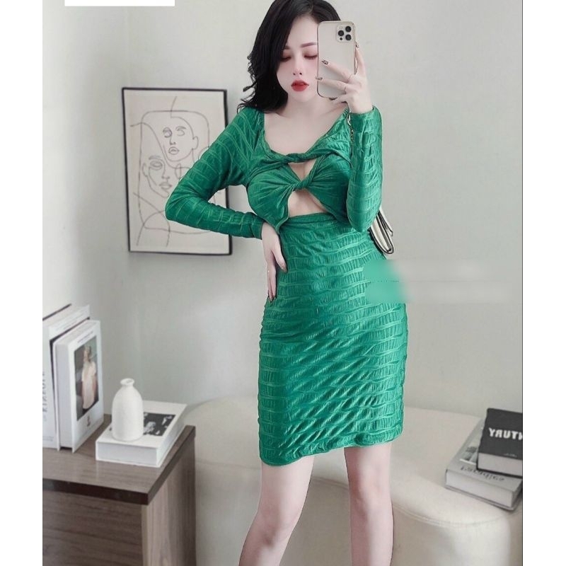 Đầm body cutout tay dài thun lạnh QC